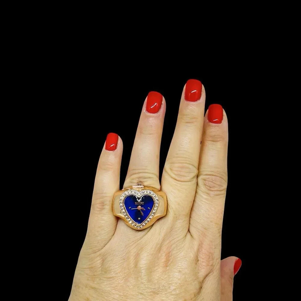 Ring Watch Rose Gold Heart Design With Crystals New